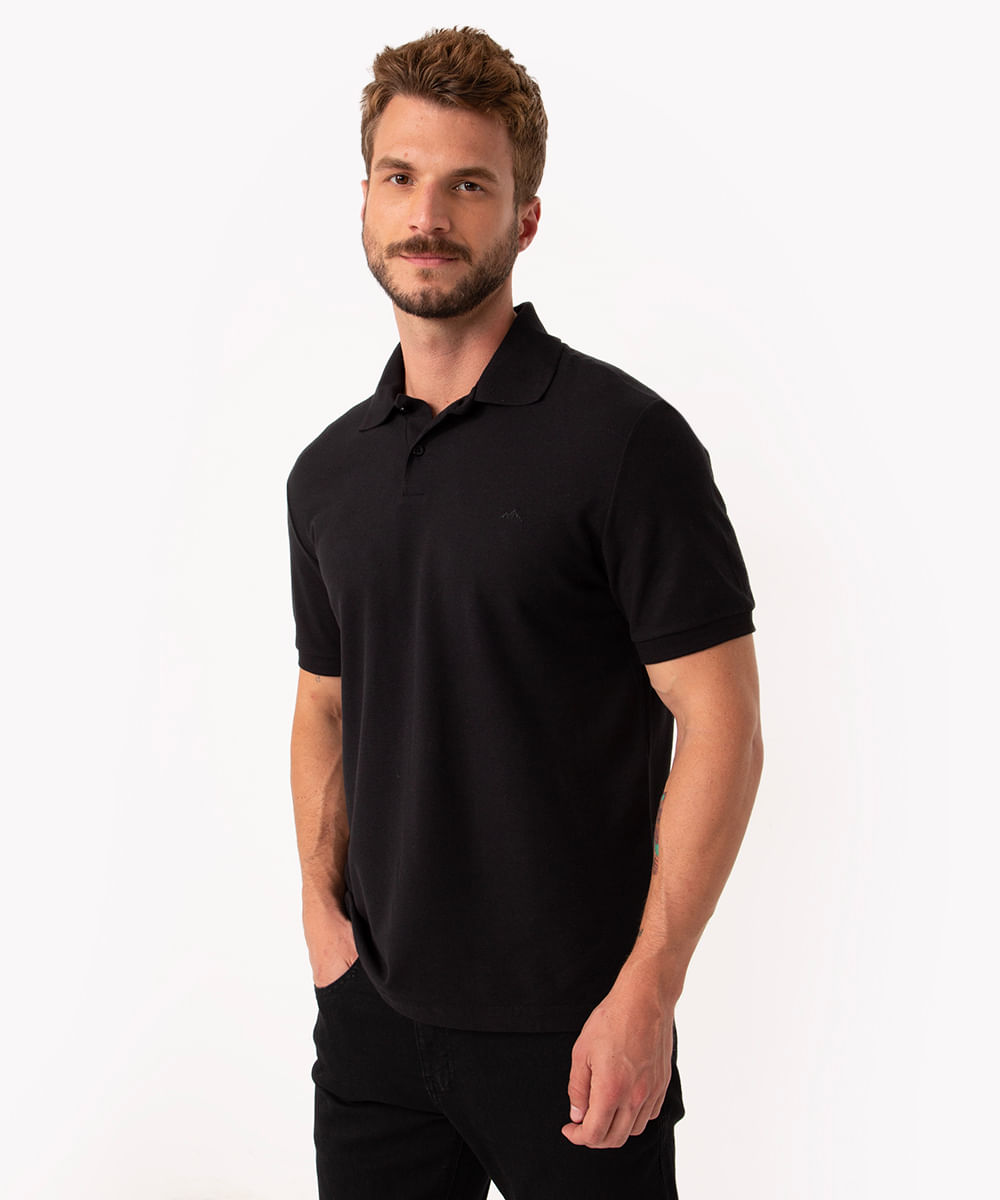 Polo de Piquet Masculina Básica Comfort Manga Curta Preta