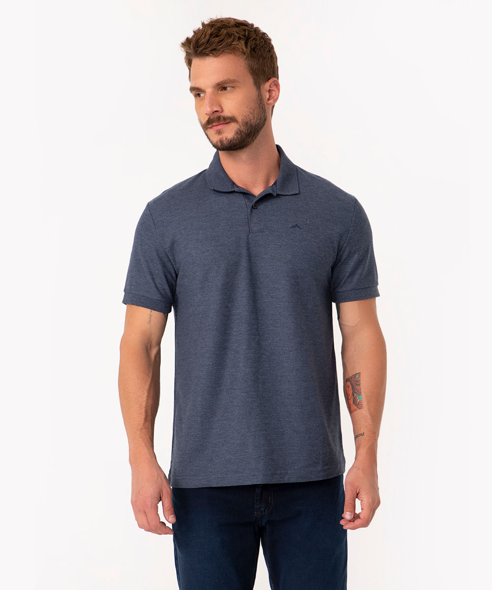 Polo de Piquet Masculina Básica Comfort Manga Curta Azul Escuro