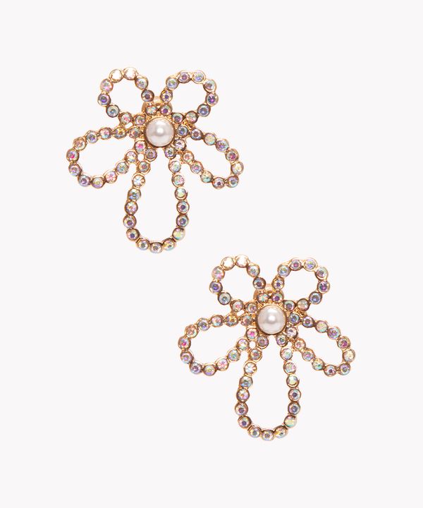 brinco flor vazada com strass dourado Único