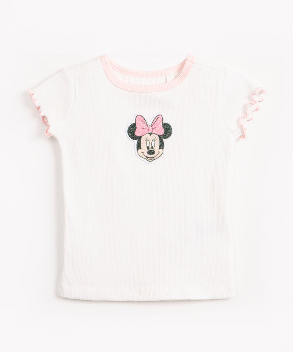 blusa infantil manga curta minnie mouse off white