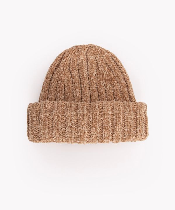 gorro de tricô chenille canelado bege Único