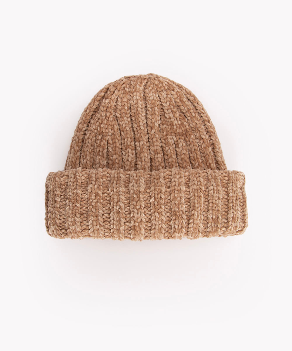 gorro de tricô chenille canelado bege