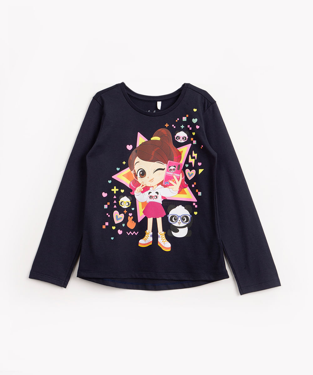 blusa infantil luluca manga longa azul marinho