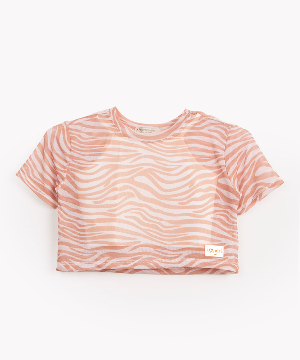 blusa infantil de tule animal print off white