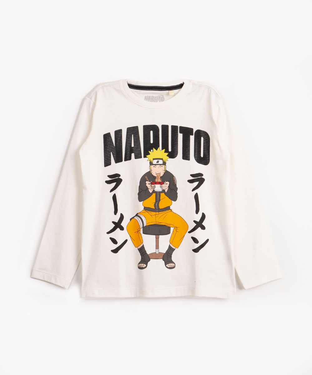 camiseta de malha naruto manga longa off white