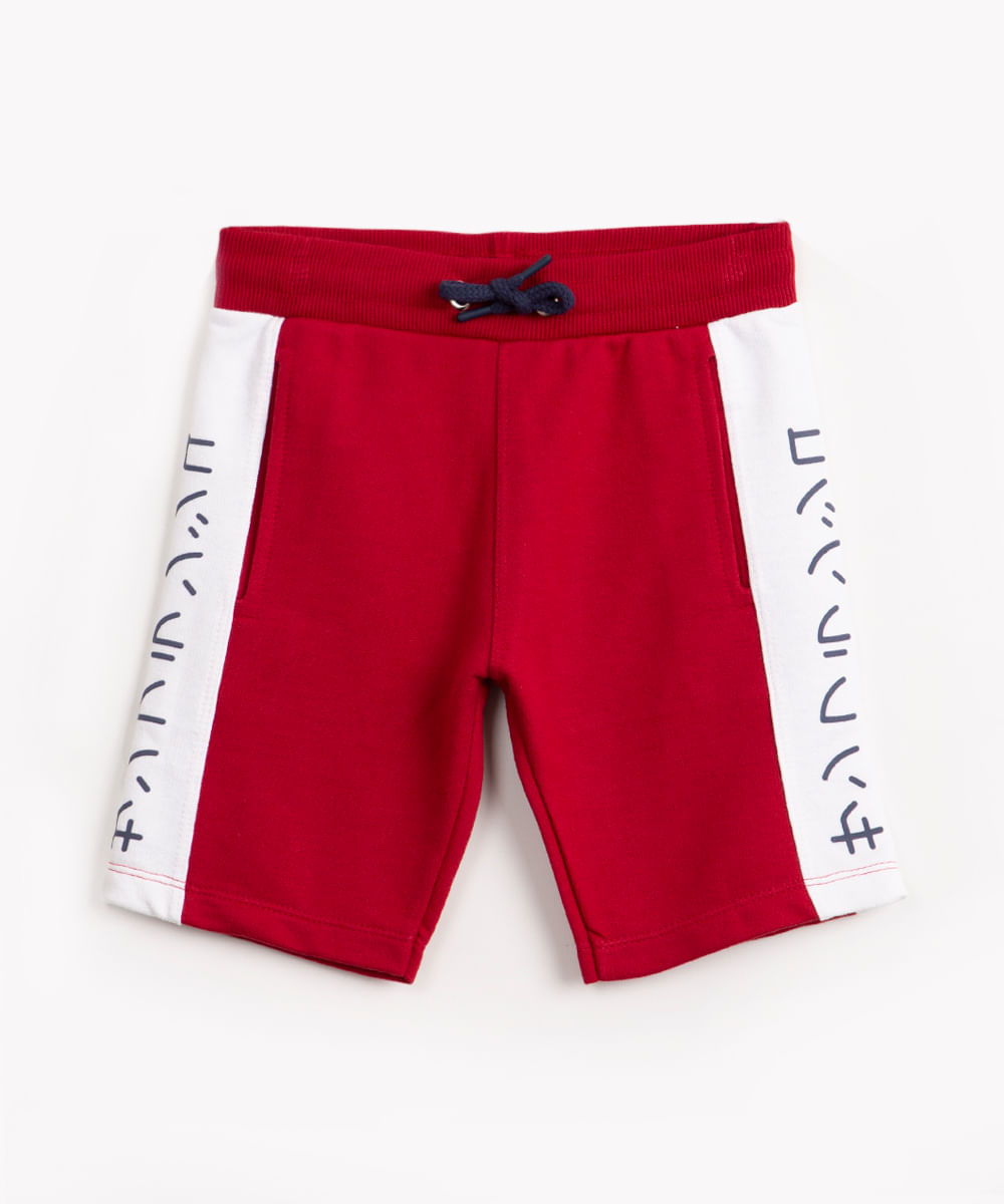 short infantil de moletom com recorte vermelho