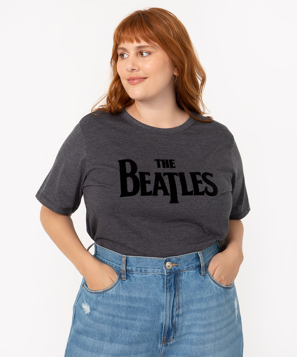 camiseta plus size manga curta the beatles cinza escuro