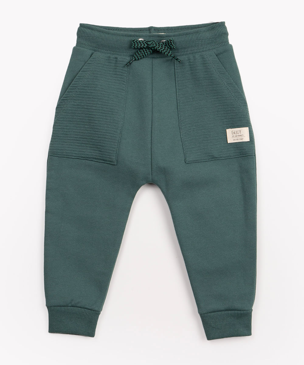 calça infantil de moletom com bolso verde