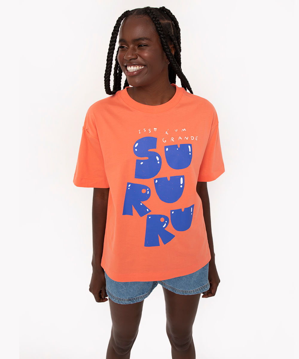 camiseta de algodão oversized sururu herbbbbie laranja