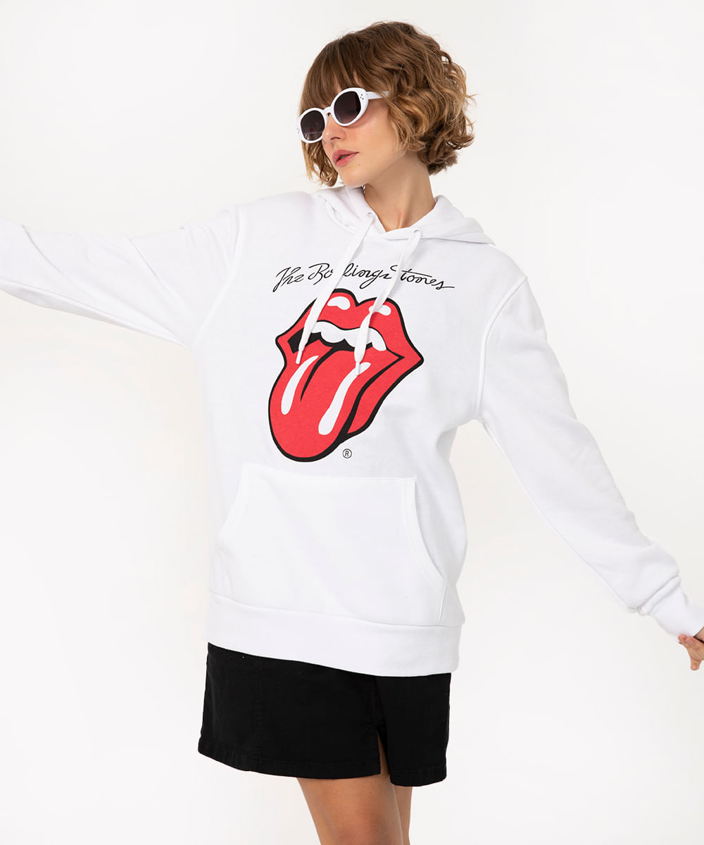 blusão de moletom com capuz the rolling stones off white