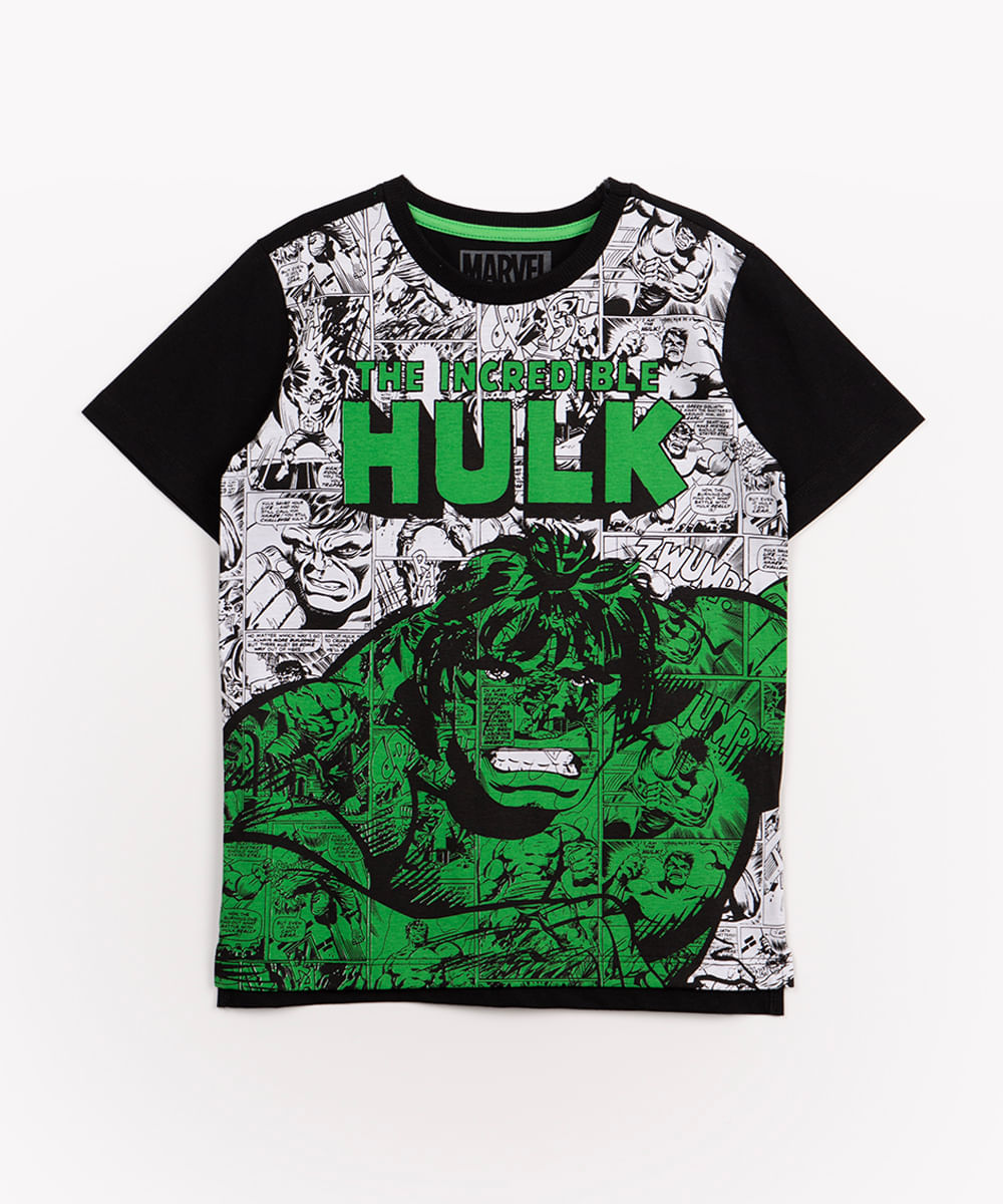 camiseta infantil de malha hulk manga curta preta