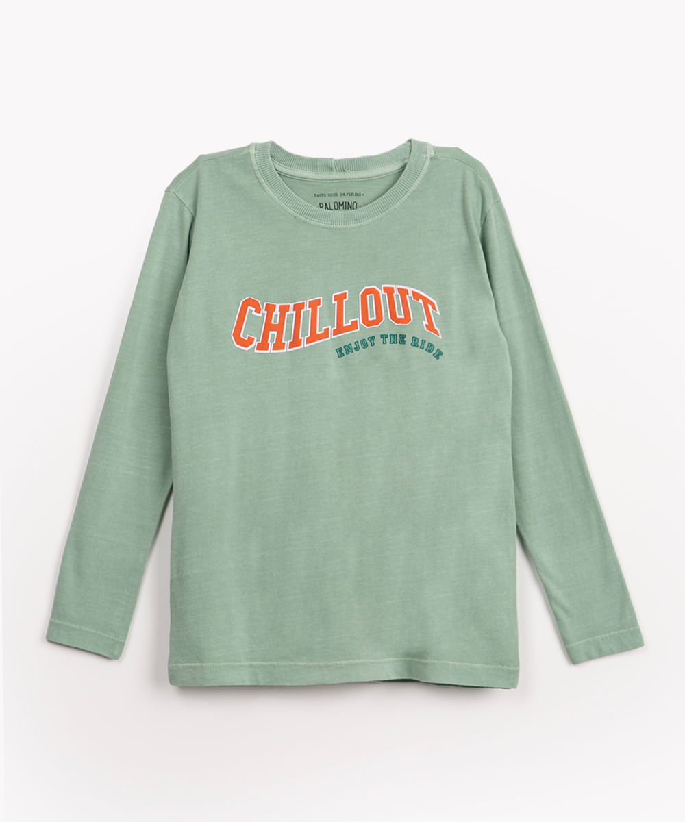 camiseta infantil de malha chillout manga longa verde