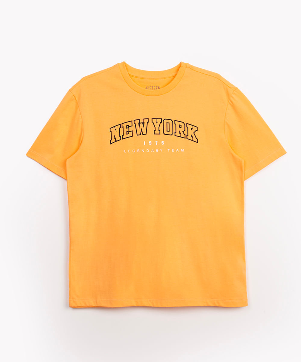 camiseta juvenil de malha new york laranja