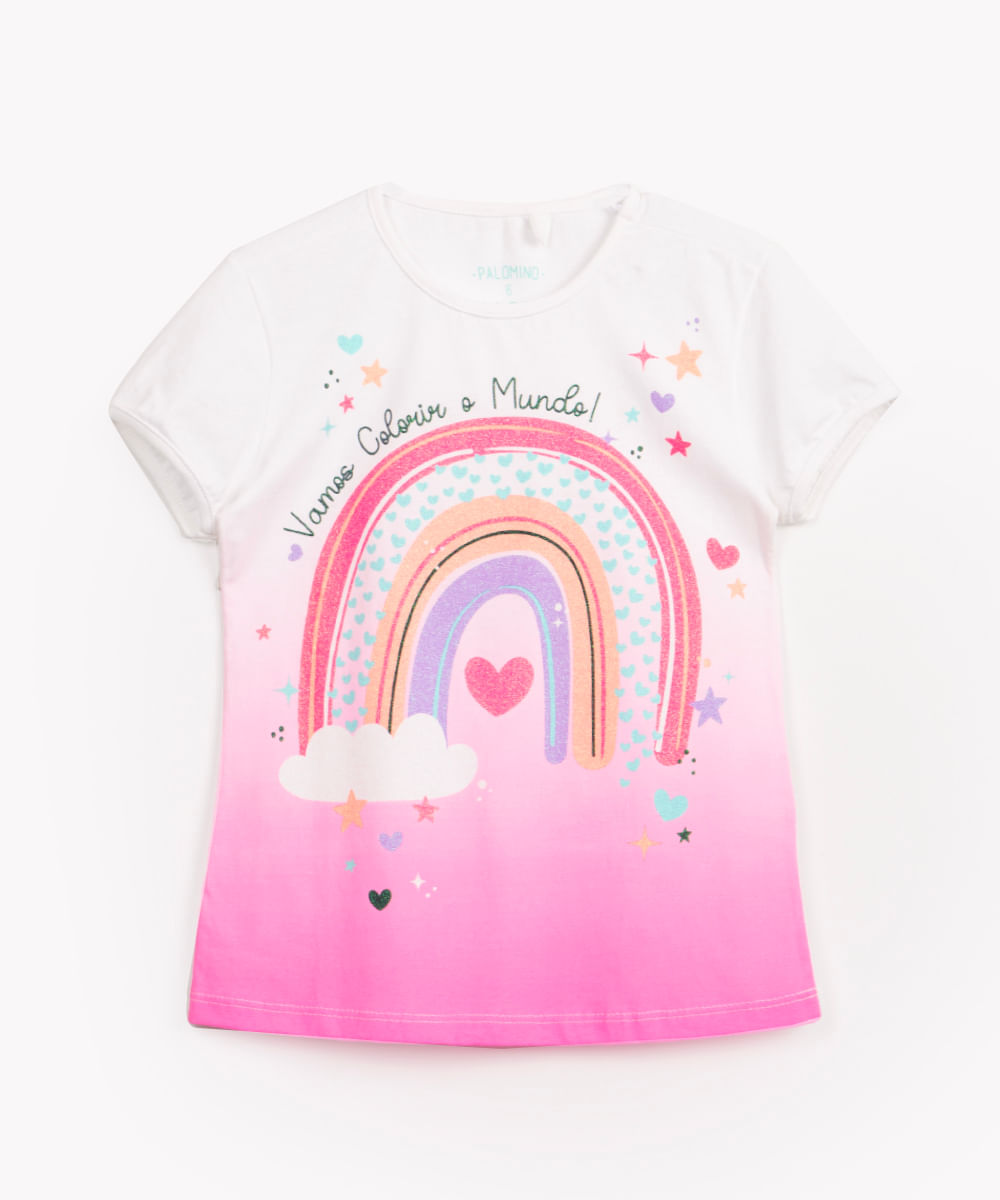 blusa infantil de malha arco-iris manga curta off White