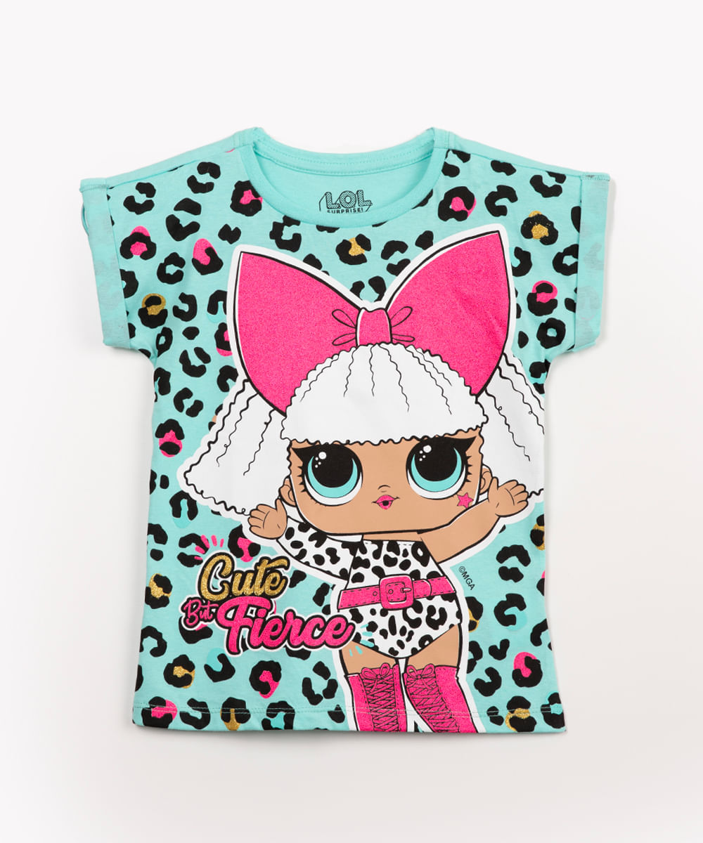 blusa infantil de malha Lol diva manga curta verde claro