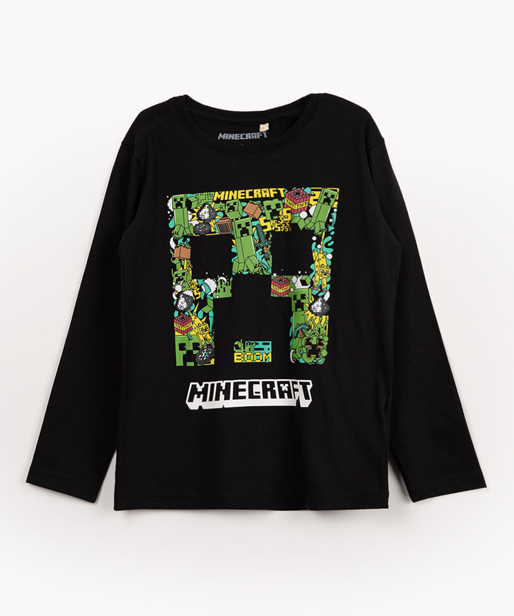 camiseta de malha infantil minecrafft preta