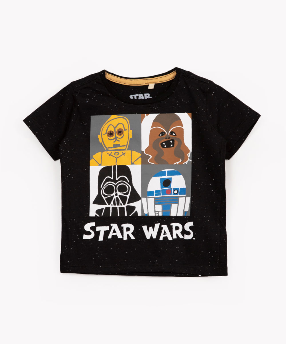 camiseta infantil de malha star wars manga curta preta