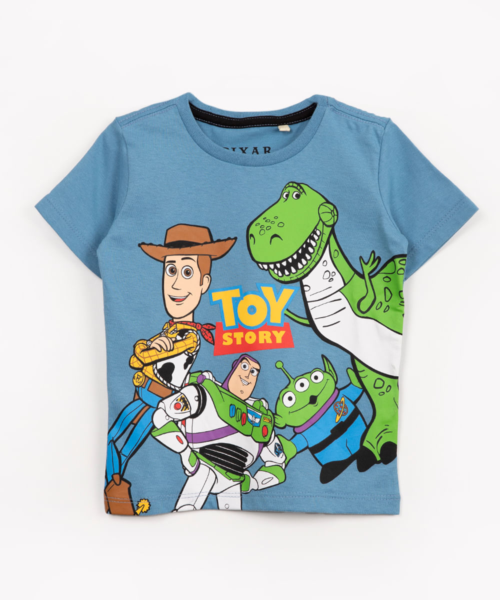 camiseta infantil de malha Toy story manga curta azul médio