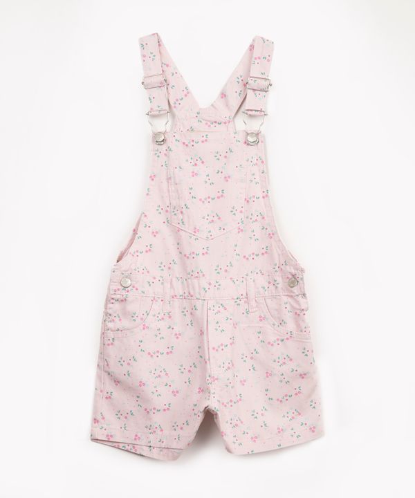 jardineira de sarja infantil floral rosa 10