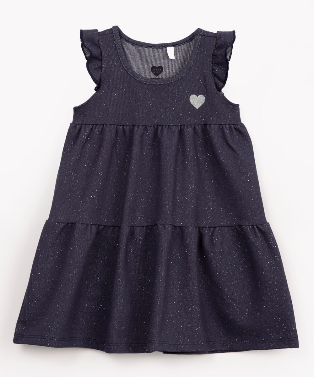 vestido infantil de malha com glitter azul médio