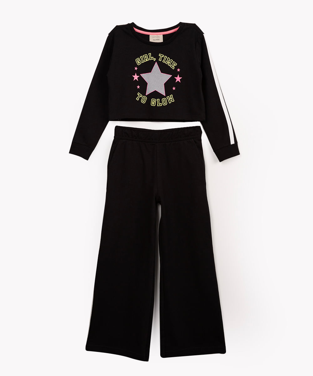 conjunto infantil de moletom estrelas preto