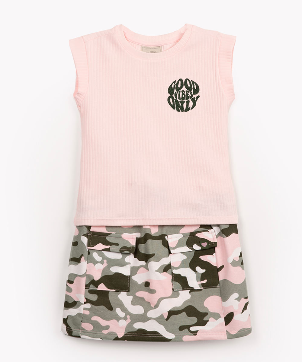 conjunto infantil de malha camuflado rosa