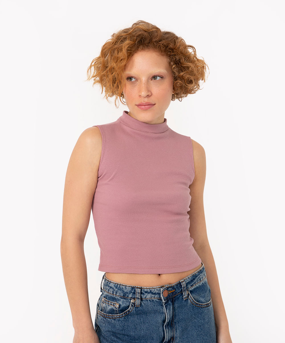 regata básica cropped gola alta rosa