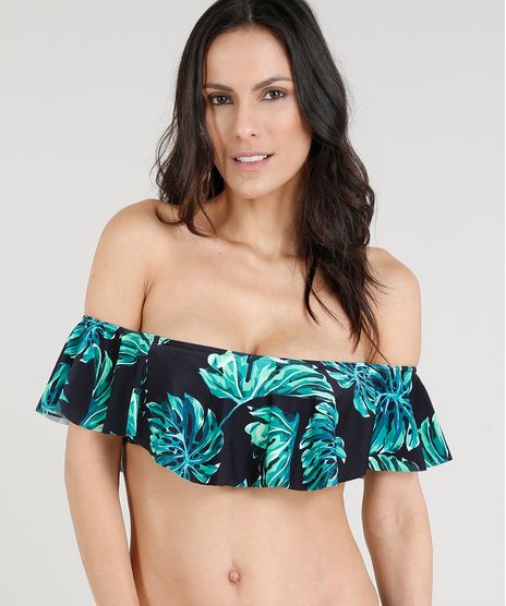 Biquini-Top-Ciganinha-Tomara-que-Caia-Sem-Bojo-Estampado-de-Folhas-com-Protecao-UV50--Preto-9286208-Preto_1