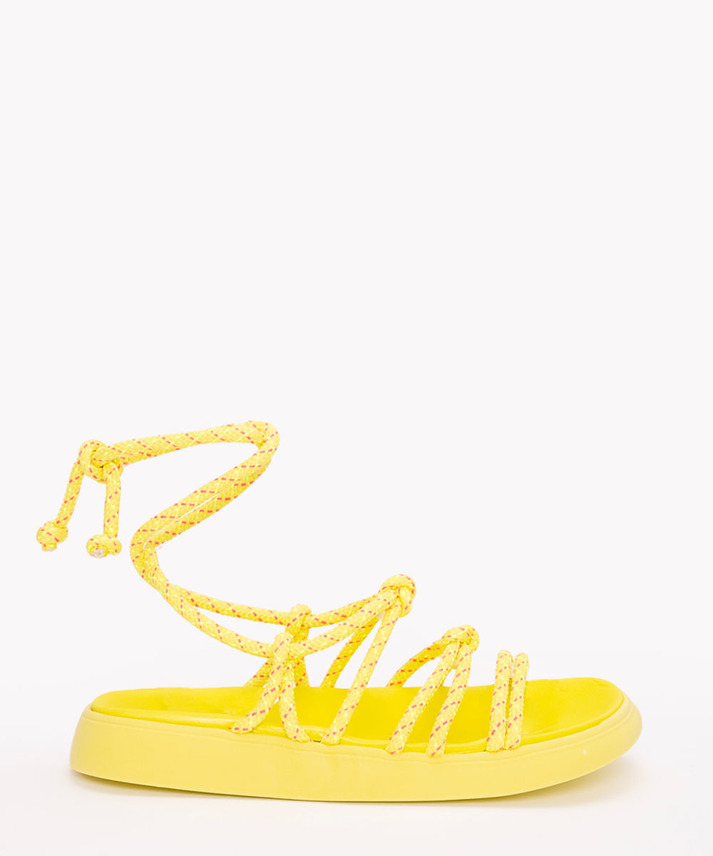 sandália flatform cordas moleca amarelo neon
