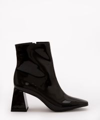 bota cano curto em verniz vinil com salto bloco