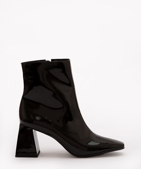 bota cano curto em verniz vinil com salto bloco