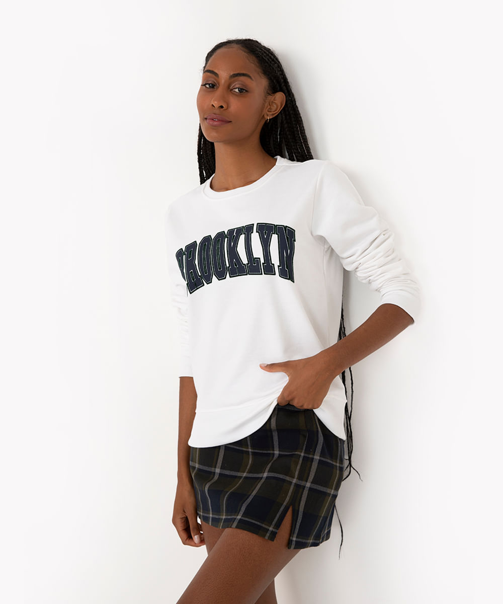 blusa de moletom brooklyn manga longa off White