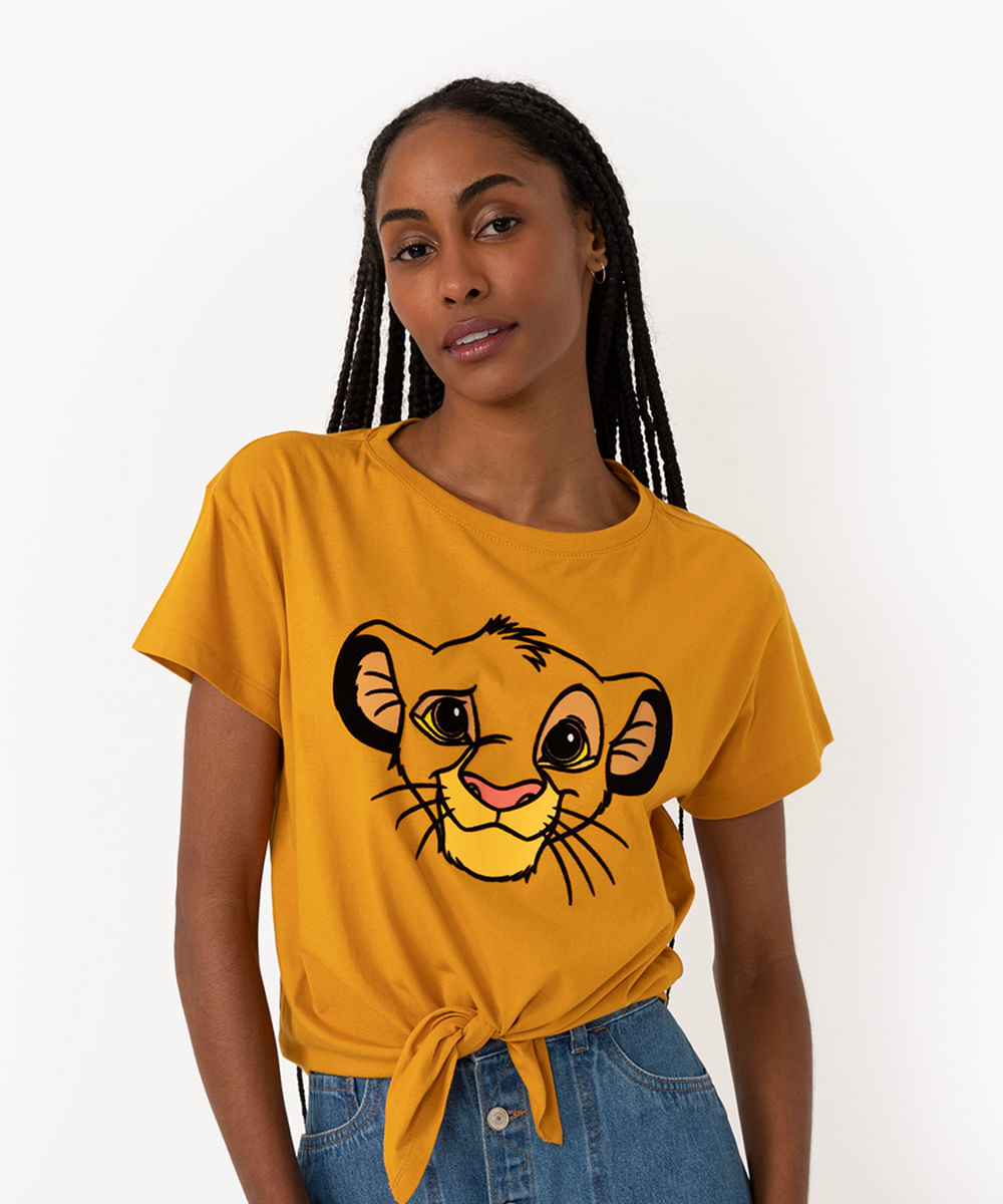 camiseta de malha Simba com nó manga curta amarelo escuro