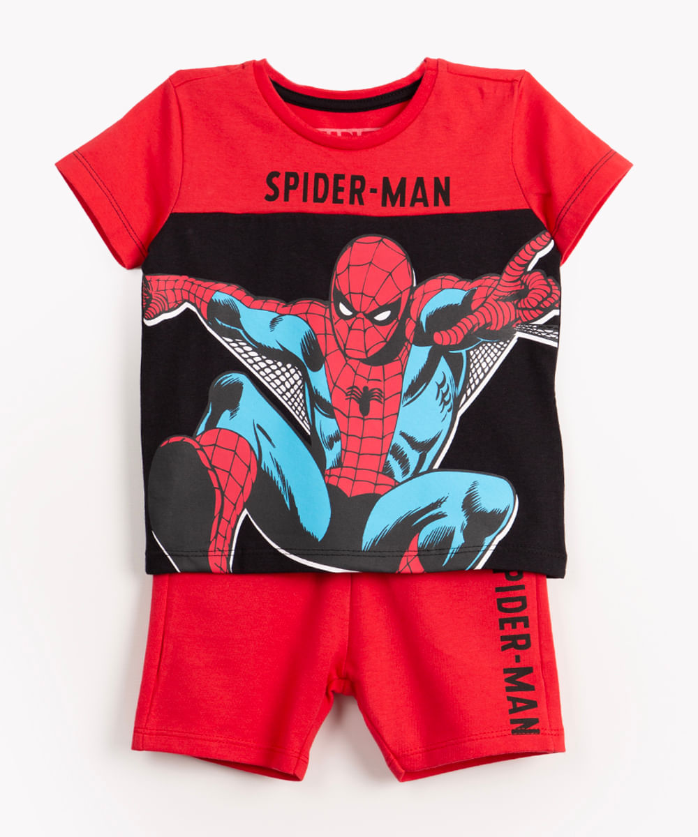 conjunto infantil homem aranha manga curta vermelho