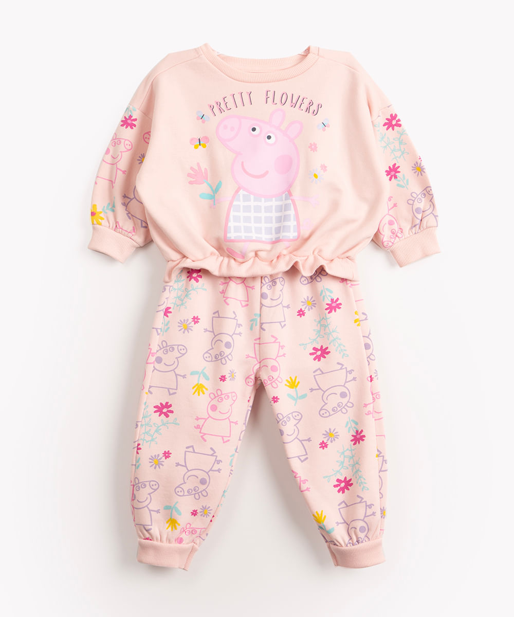 conjunto de moletom peppa pig rosa claro