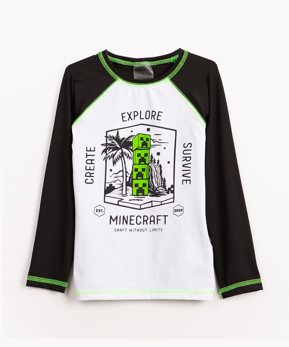 camiseta de malha infantil minecraft manga longa proteção uv+ multicor