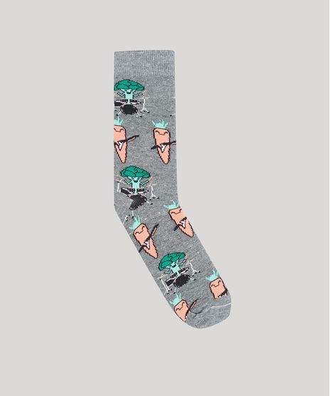 Meia-Masculina-Cano-Alto-Divertida-Estampada-Banda-de-Vegetais-Cinza-Mescla-Escuro-9309997-Cinza_Mescla_Escuro_1