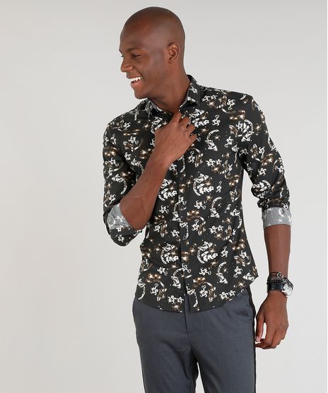Camisa-Masculina-Slim-Estampada-Floral-Manga-Longa-Marrom-9089571-Marrom_1