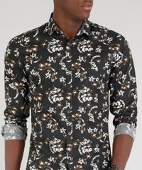 Camisa-Masculina-Slim-Estampada-Floral-Manga-Longa-Marrom-9089571-Marrom_4