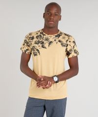 Camiseta-Masculina-com-Estampa-Floral-Manga-Curta-Gola-Careca-Mostarda-9324587-Mostarda_1