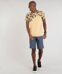 Camiseta-Masculina-com-Estampa-Floral-Manga-Curta-Gola-Careca-Mostarda-9324587-Mostarda_3