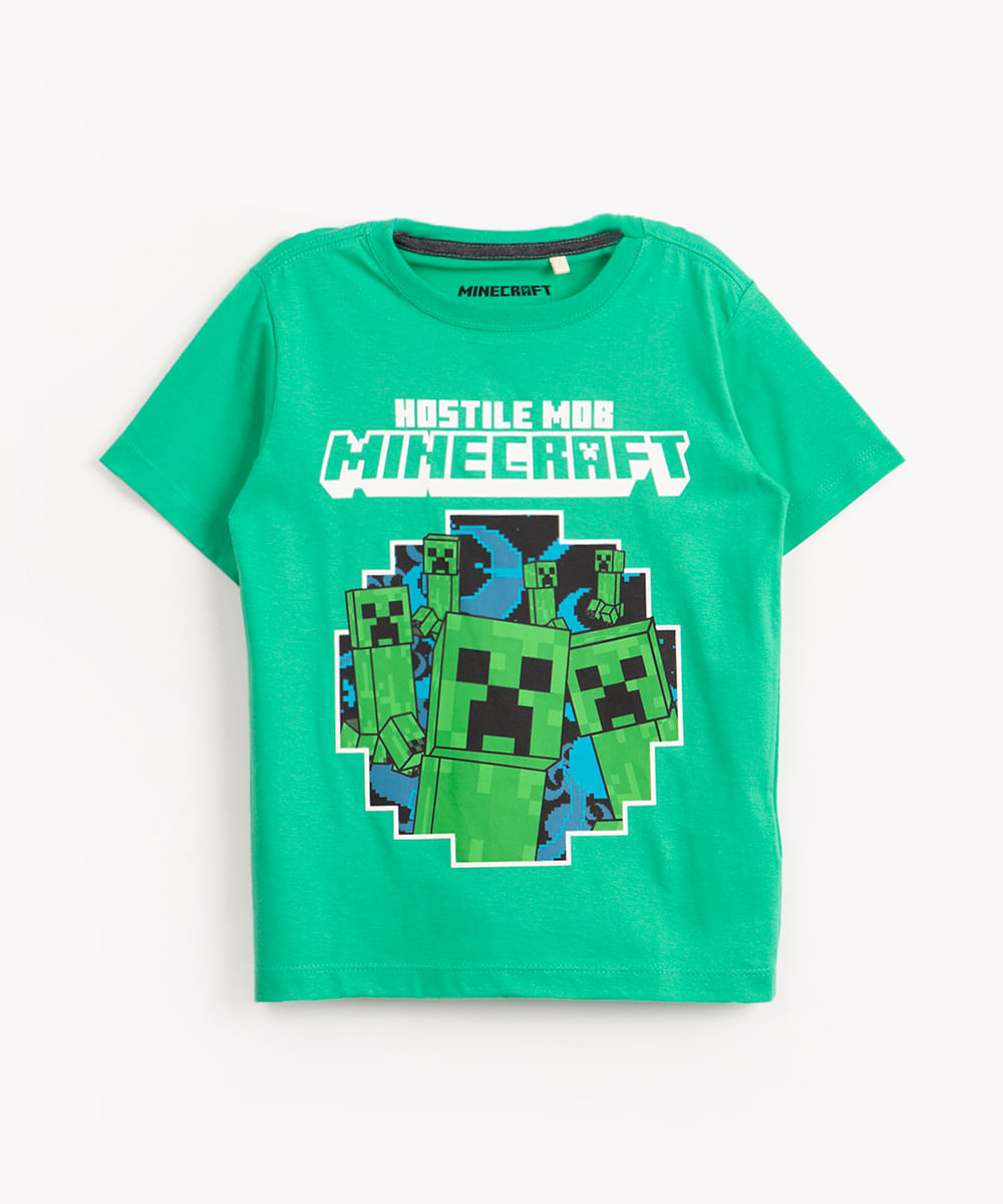 camiseta infantil de malha minecraft manga curta verde