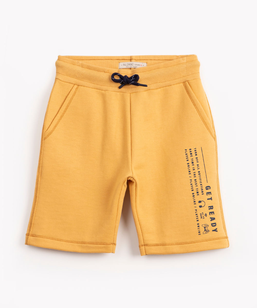 bermuda infantil de moletom com bolsos amarelo