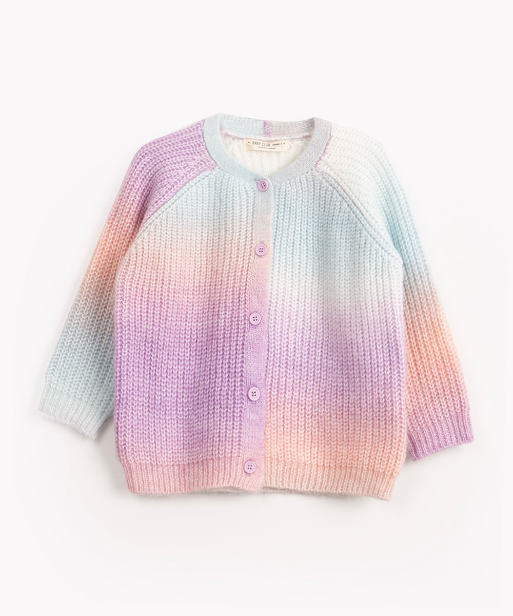 cardigan de tricô infantil tie dye multicor