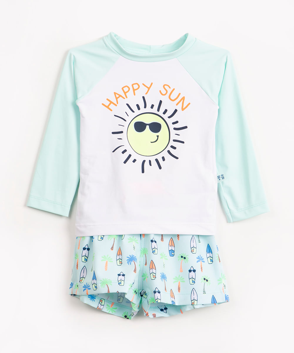 conjunto infantil de praia happy sun mangas longas proteção uv+ verde