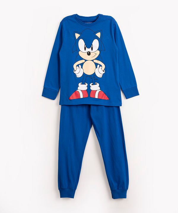 pijama infantil de malha Sonic manga longa azul 12