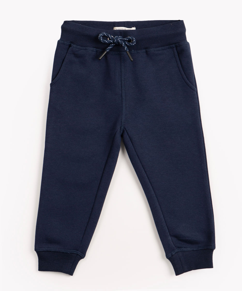 calça de moletom infantil com cordão azul marinho