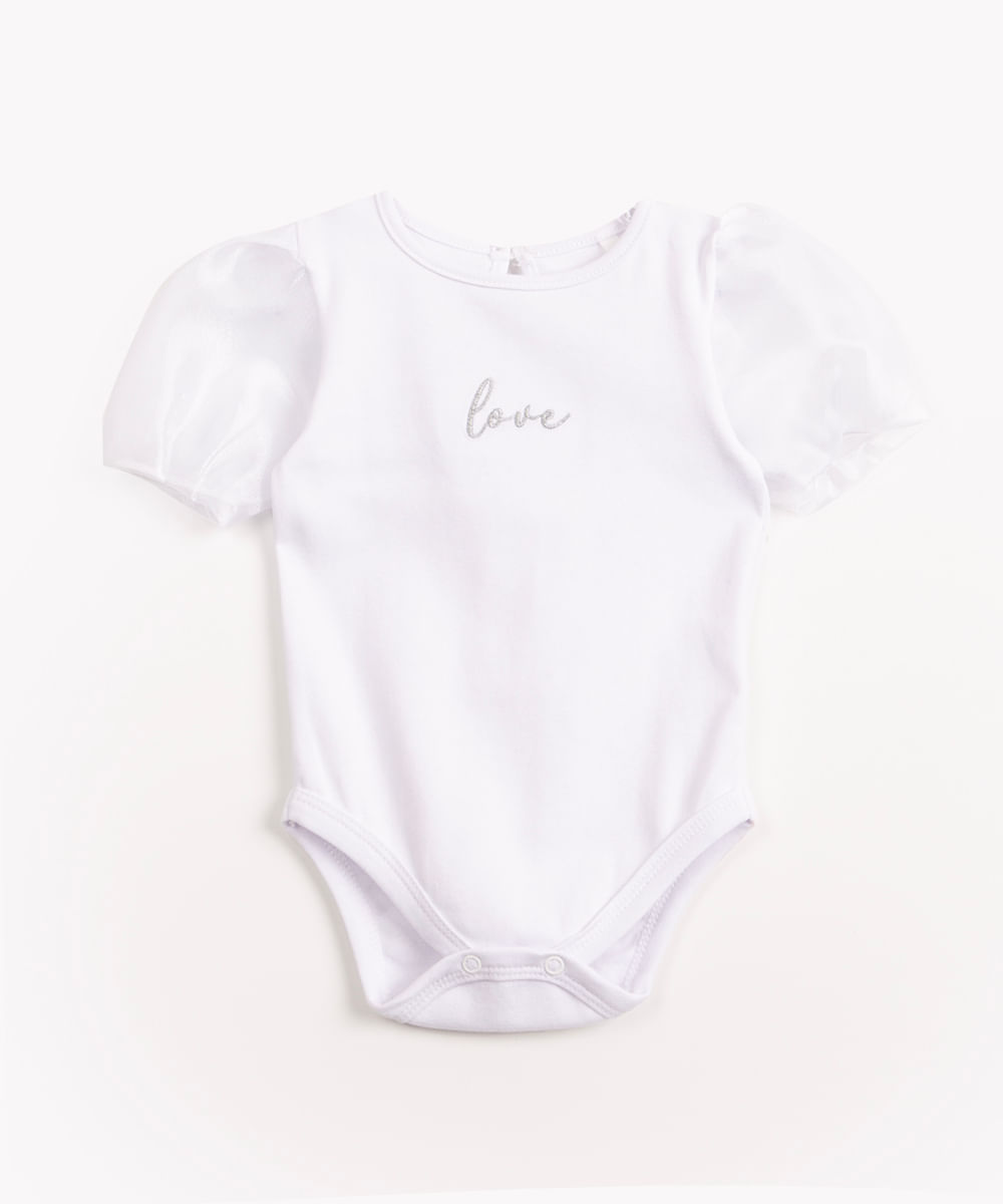 body infantil de malha love manga curta bufante off White