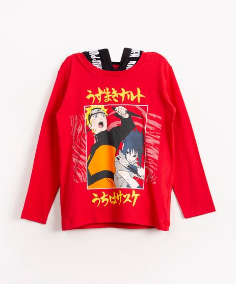 C&A Camiseta Juvenil Estampada Nuvens Naruto Manga Curta Preta 