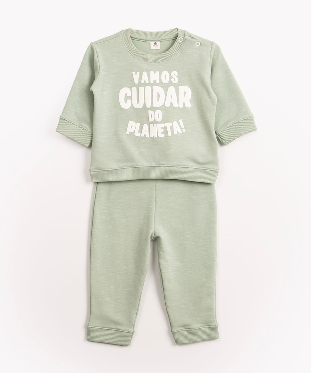 conjunto de moletom infantil planeta verde